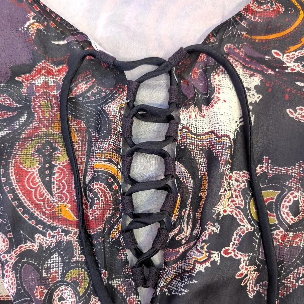 Free People | Purple Paisley "Falling For Georgette" Lace Up Mini Dress | XS - Picture 4 of 11